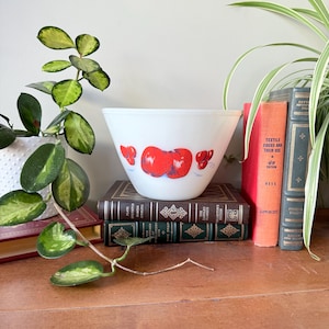 Bol à mélanger en verre à lait Fire King vintage : motif pommes et cerises - US01