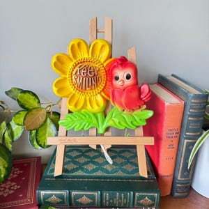 Vintage 1974 Chalkware Songbird-plaquette: Miller Studios Sunflower Key Hook