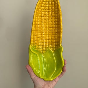 Vintage Ceramic Corn on the Cob Dish Yellow Green Figural Serving Bowl Retro Kitchen Decor