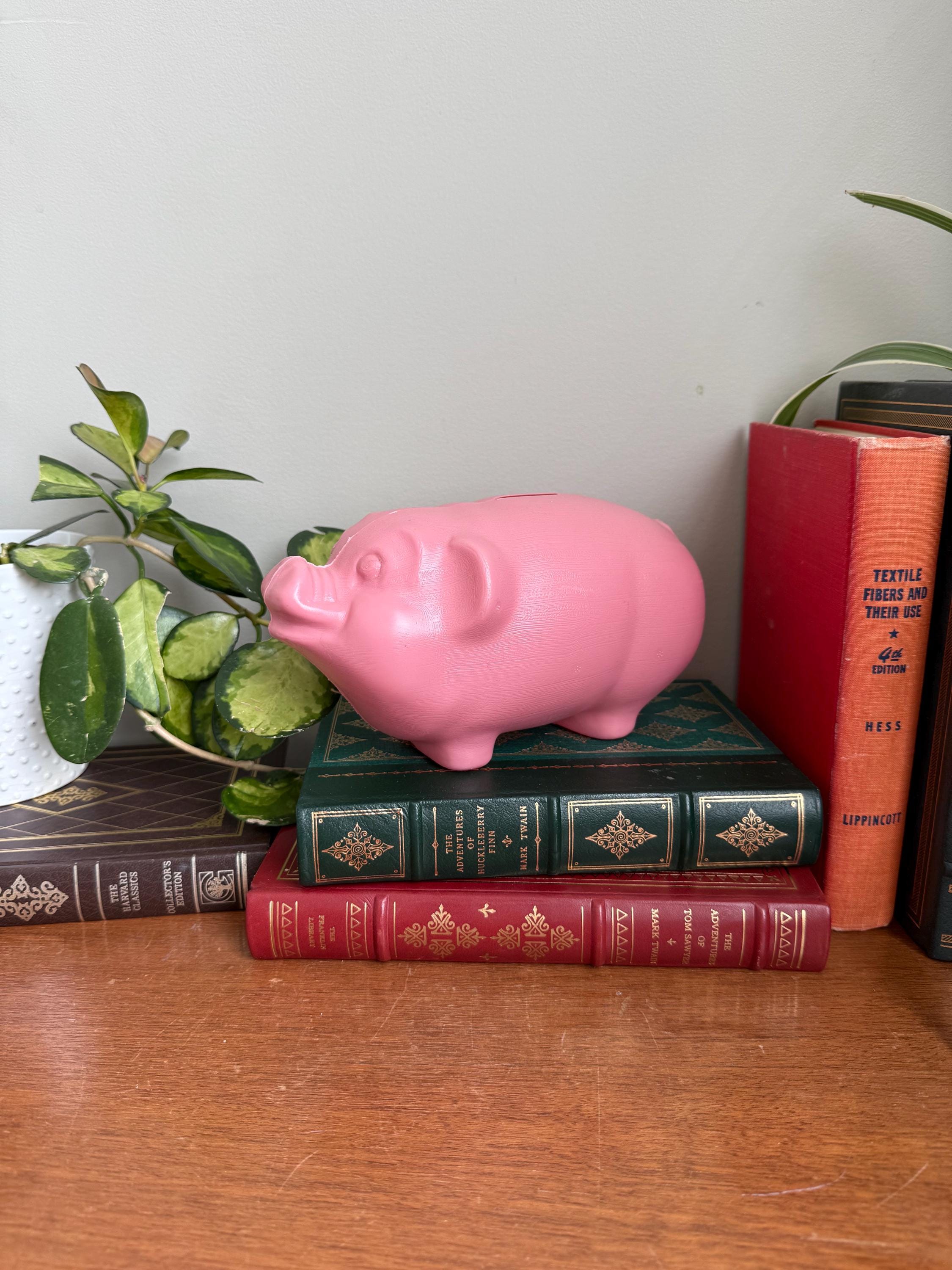 Vintage Pink Plastic Piggy Bank Blow Mold Mid Century Coin Bank No