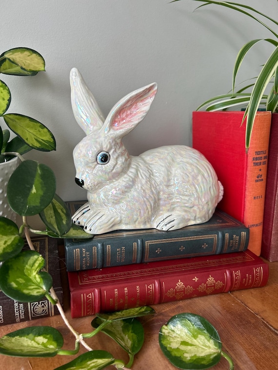 Vintage Signed Ceramic Hand Painted White Rabbit Figurine