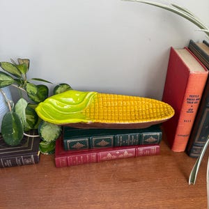 Vintage Sequoia Ware Corn Dish Yellow Green Pottery Mid Century Serving Tray California Pottery