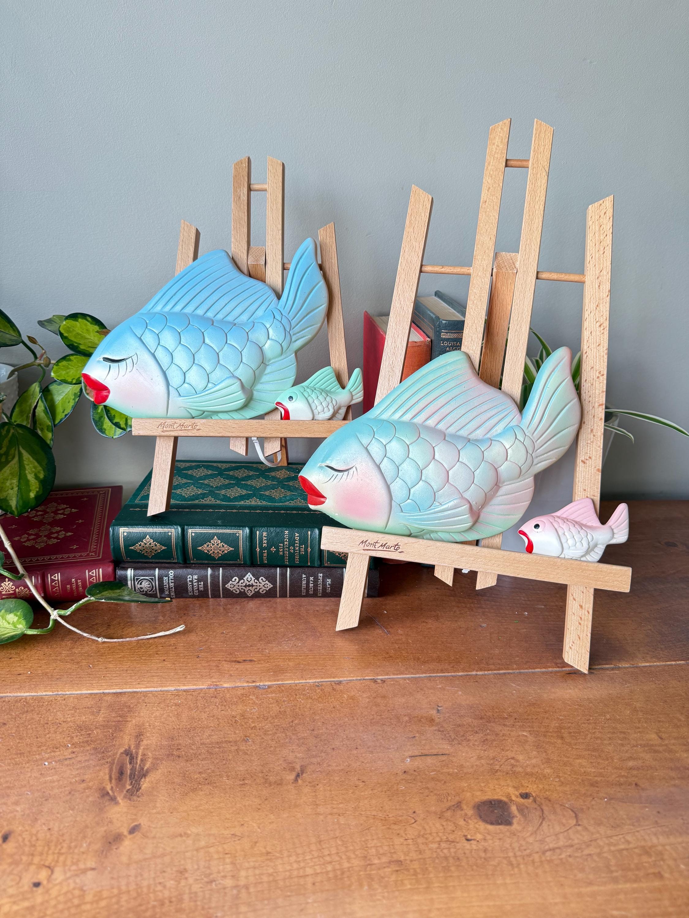 Vintage Kitsch Chalkware Fish Family: 1969 Miller Studios Set of 4