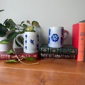 Vintage Betschdorf Stoneware Mug: French Alsace Pottery, Cobalt Blue Floral
