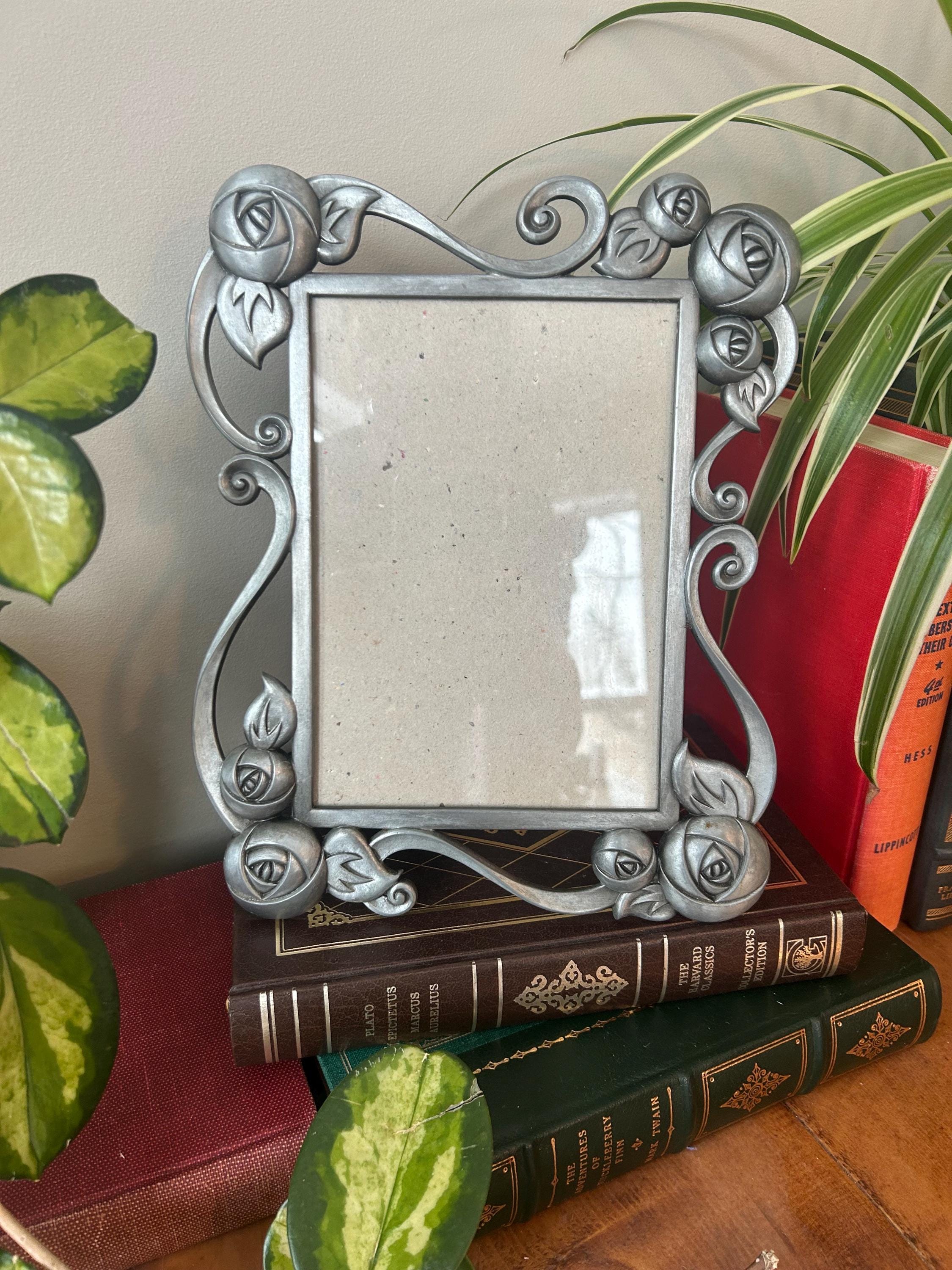 Vintage Floral Pewter Photo Frame - 3x5 Silver Picture Frame- US01