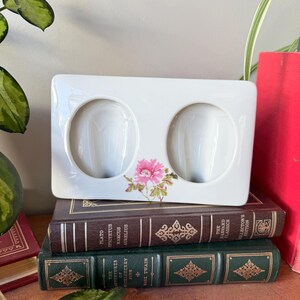 Vintage 90s Porcelain Double Oval Photo Frame: Pink Rose Floral Decor - US01
