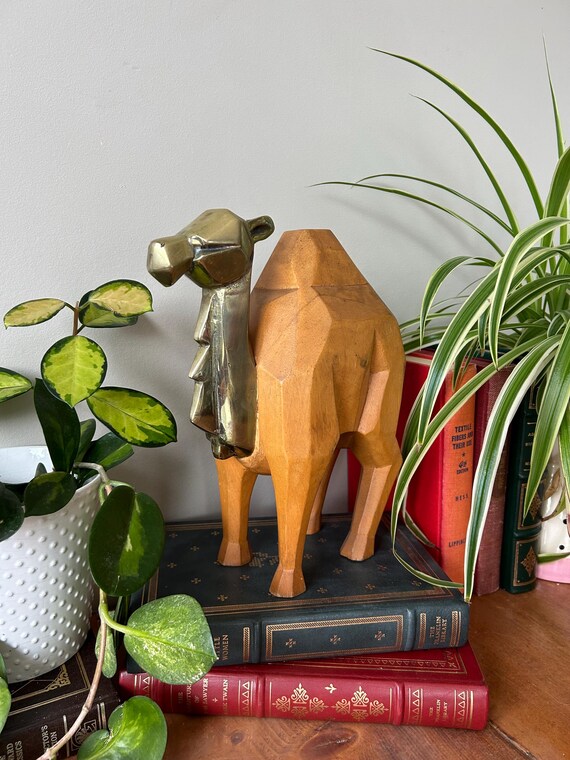 Vintage Dolbi Cashier Teak and Brass Camel Sculpture, MCM