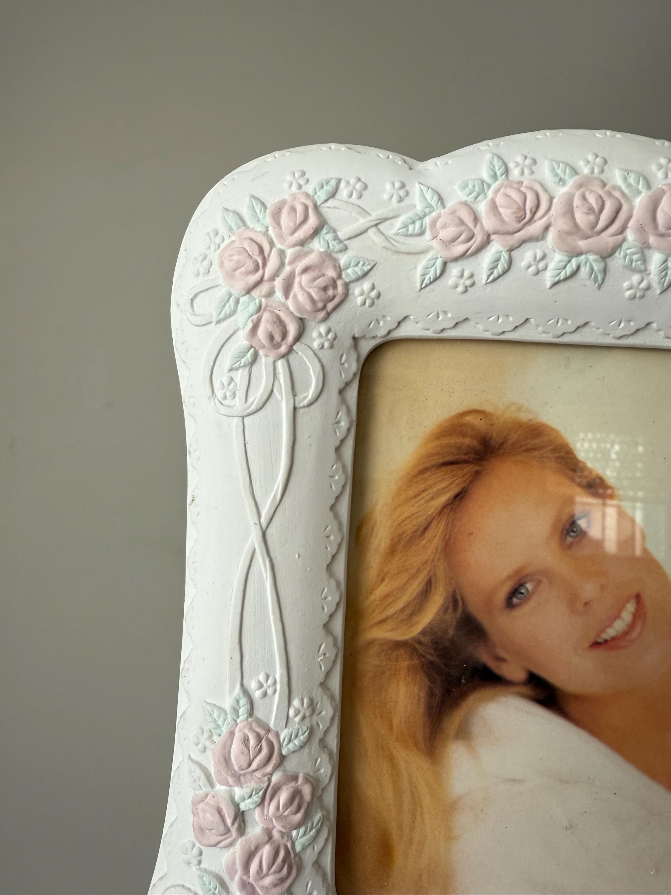 Vintage Russ Berrie Pink Flowers Picture Frame | 1990s Cottagecore