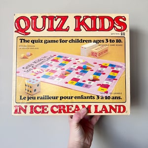 1984 Vintage Kid&#39;s Board Game &quot;Quiz Kids in Ice Cream Land&quot; Entertaining and Educational with Plush Game Playing Pieces