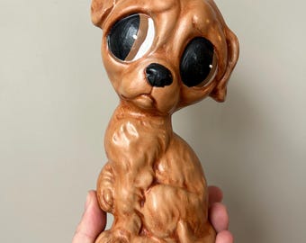 Big, Sad Eyes Vintage Chalkware Puppy Dog, Brown Puppy With Floppy