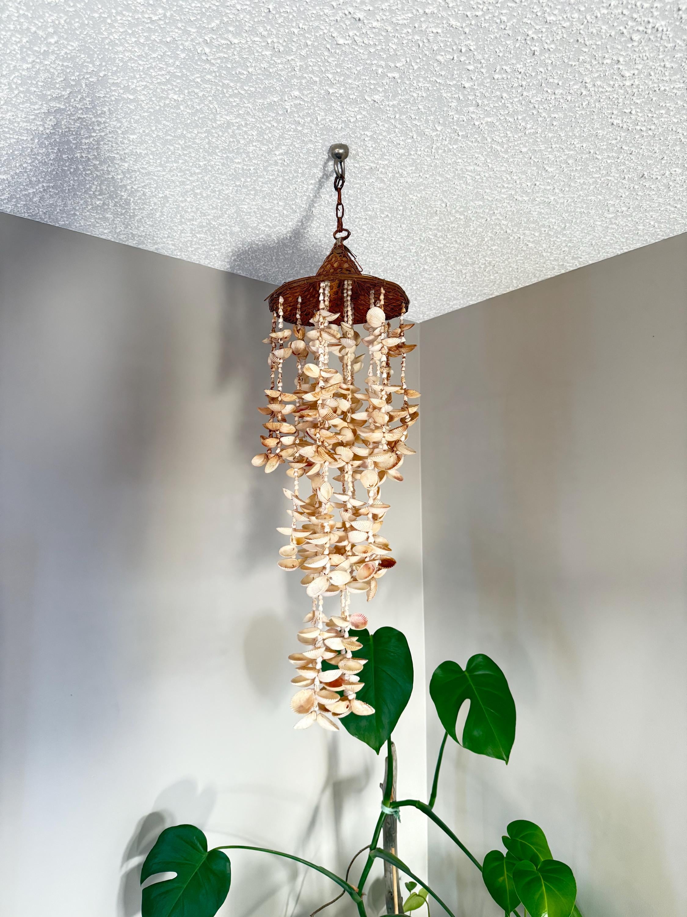 Vintage 70s Seashell Chandelier: Bohemian Wicker Mobile - US01 - Etsy