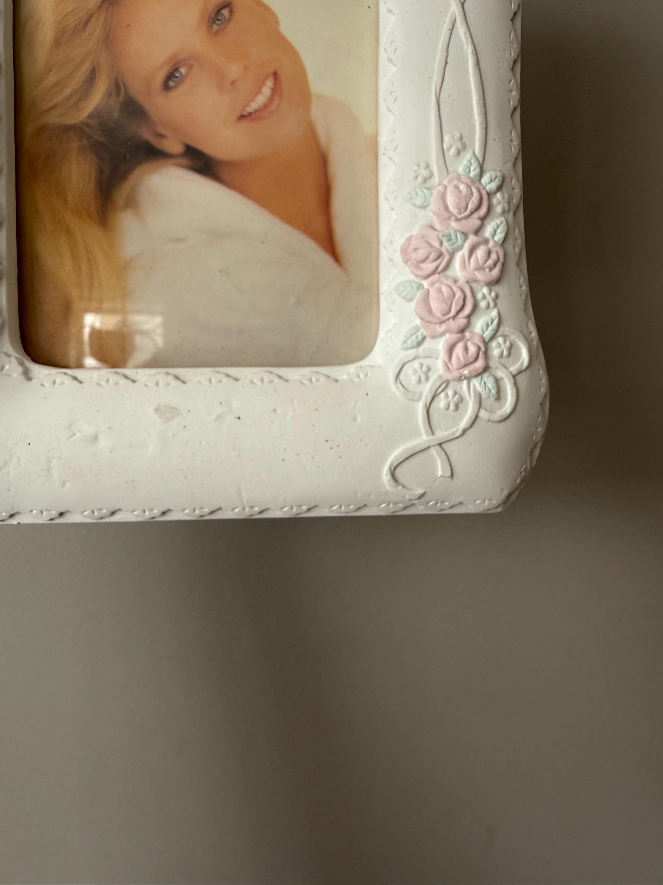 Vintage Russ Berrie Pink Flowers Picture Frame | 1990s Cottagecore