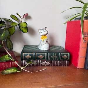 Vintage Ceramic Cat Bell: Hand-Painted Grey & Yellow, Taiwan