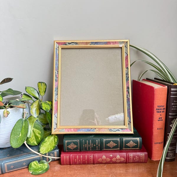 Vintage Floral Tapestry Print on Wood Picture Frame 8x10 Gold Tone Cottagecore Photo Frame