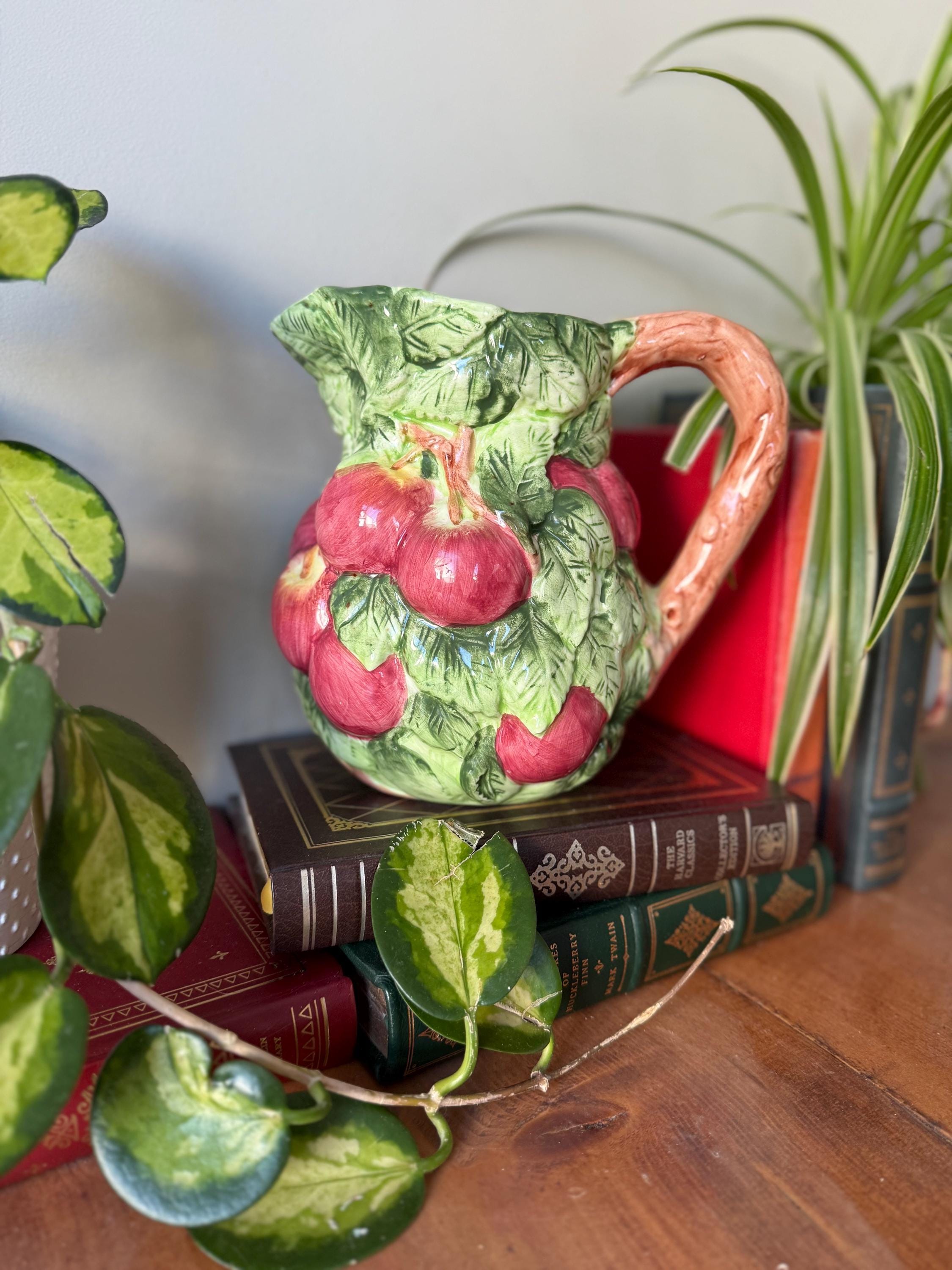Ozarks Art Pottery Leaf Jug 陶器　りんご　一輪挿し壺 Vintage Majolica Apple Tree Pitcher: 3D Ceramic Jug - Etsy