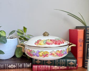 Vintage Lincoware Orchard Royale Dutch Oven Emaille Topf Obst Muster