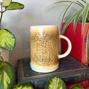 Vintage 1980s Laurentian Pottery Quebec Canada 450th Anniversary 1534-1984, Large Ceramic Beer Stein, Jacques Cartier Sailboat Coffee Mug
