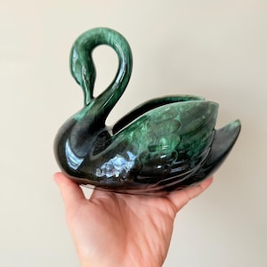 Vintage Blue Mountain Pottery Swan Planter / Fat: Grön Droppglasyrskål - CA02