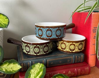 Set of Three Mid Century Modern Japanese Otagiri Soup Bowls with Handle, Vintage 1970s Oven Safe French Onion Soup Bowls, MCM Ceramic Dish