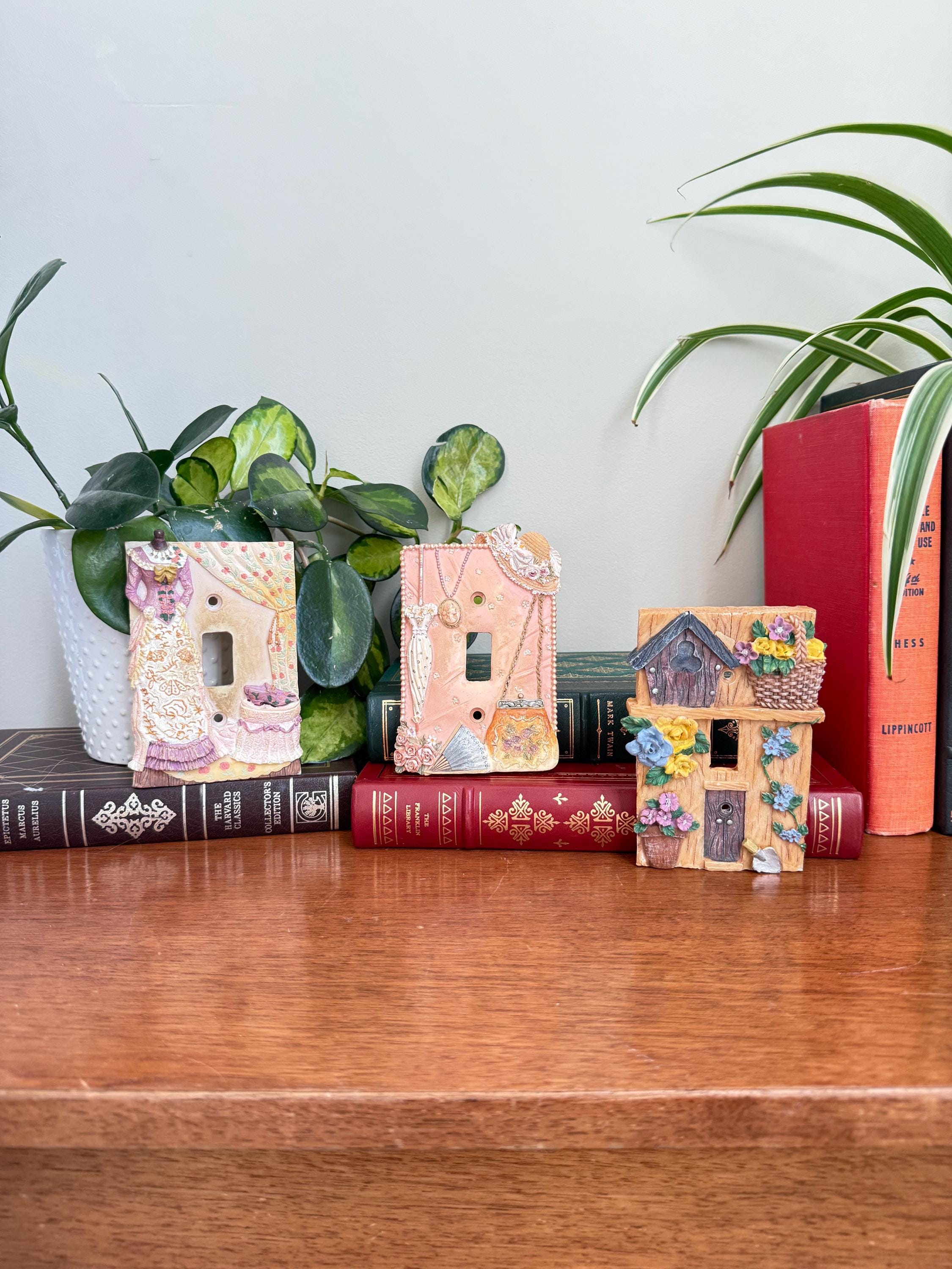 Plaque Murale Décorative Moderne Avec Couvercle De Sortie Design Vintage R Tro Grain De Bois Double D Corateur 4 Pack Blanc