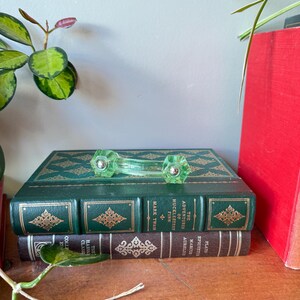 Vintage Jadeite Green Depression Glass Drawer Pull – Coke Bottle Green – 3" Centers – Original Nickel Bolts