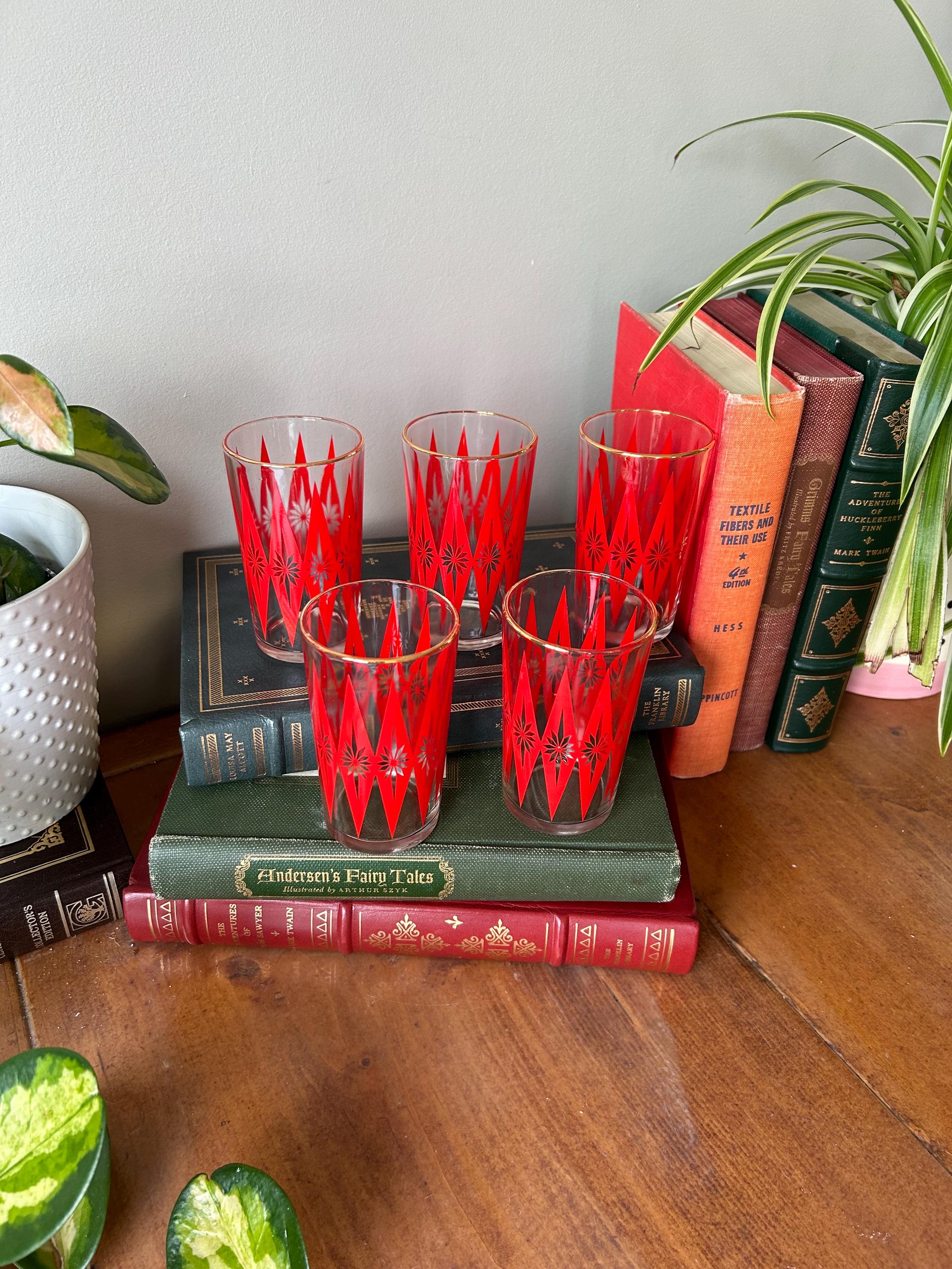 Mid Century Modern Atomic Starburst Glasses, Jeannette Glass, Set