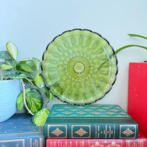 Vintage Anchor Hocking Fairfield Deviled Egg Plate | Avocado Green Glass Relish Tray
