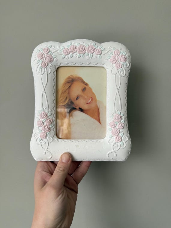Vintage Russ Berrie Pink Flowers Picture Frame | 1990s Cottagecore