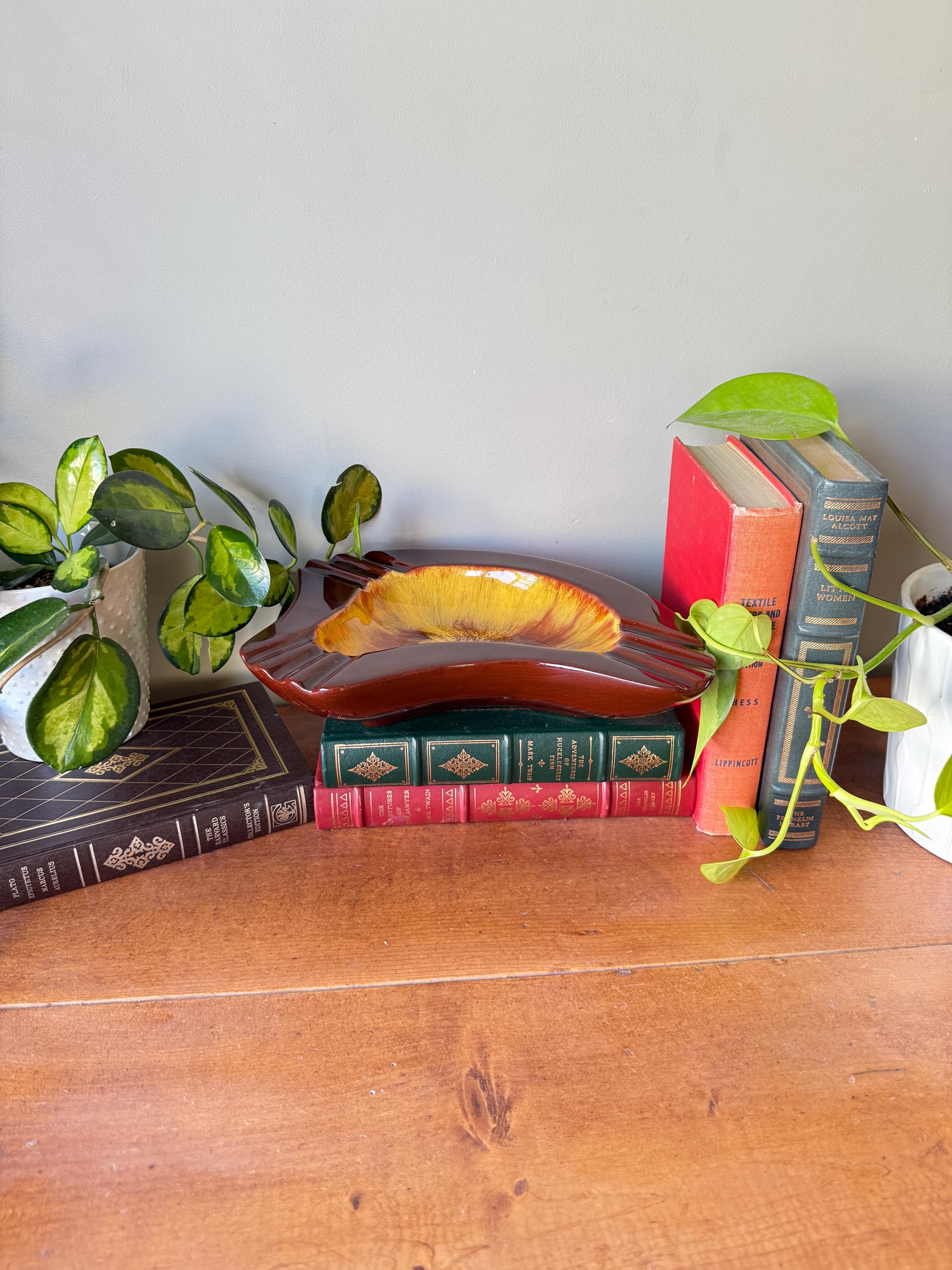Vintage Blue Mountain Pottery Ashtray, Amber Drip Glaze MCM Decor