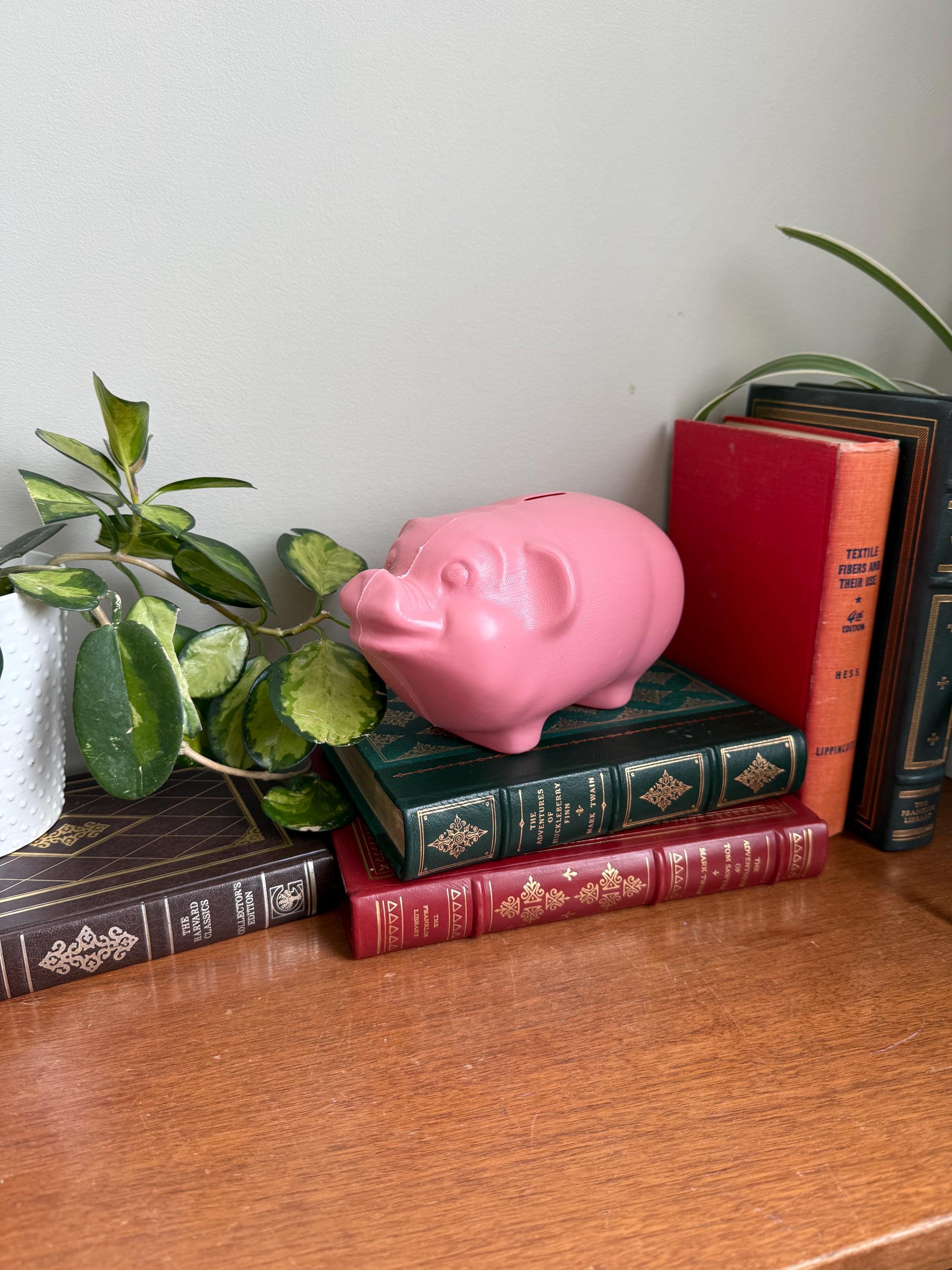 Vintage Pink Plastic Piggy Bank Blow Mold Mid Century Coin Bank No