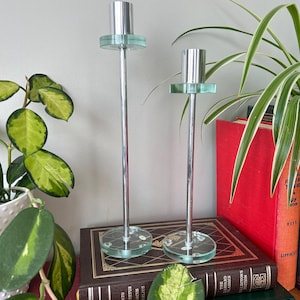 Set of Two 1990s Art Deco Revival Candlestick Holders