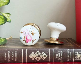 Vintage Floral Porcelain Drawer Knobs – Hand-Painted Cabinet Pulls