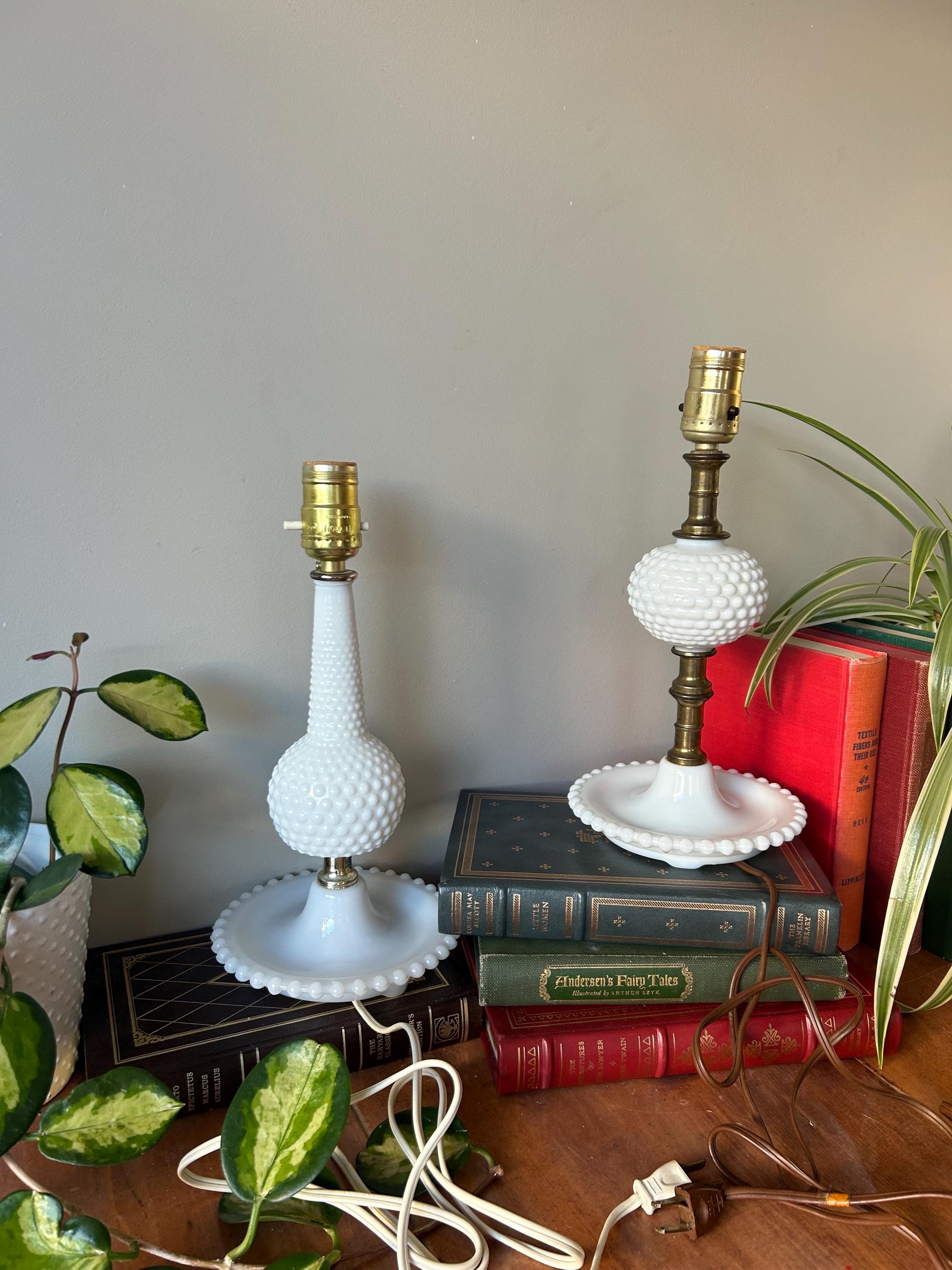Vintage Milk Glass Table Lamps, 1960s Hobnail Pattern, Mid