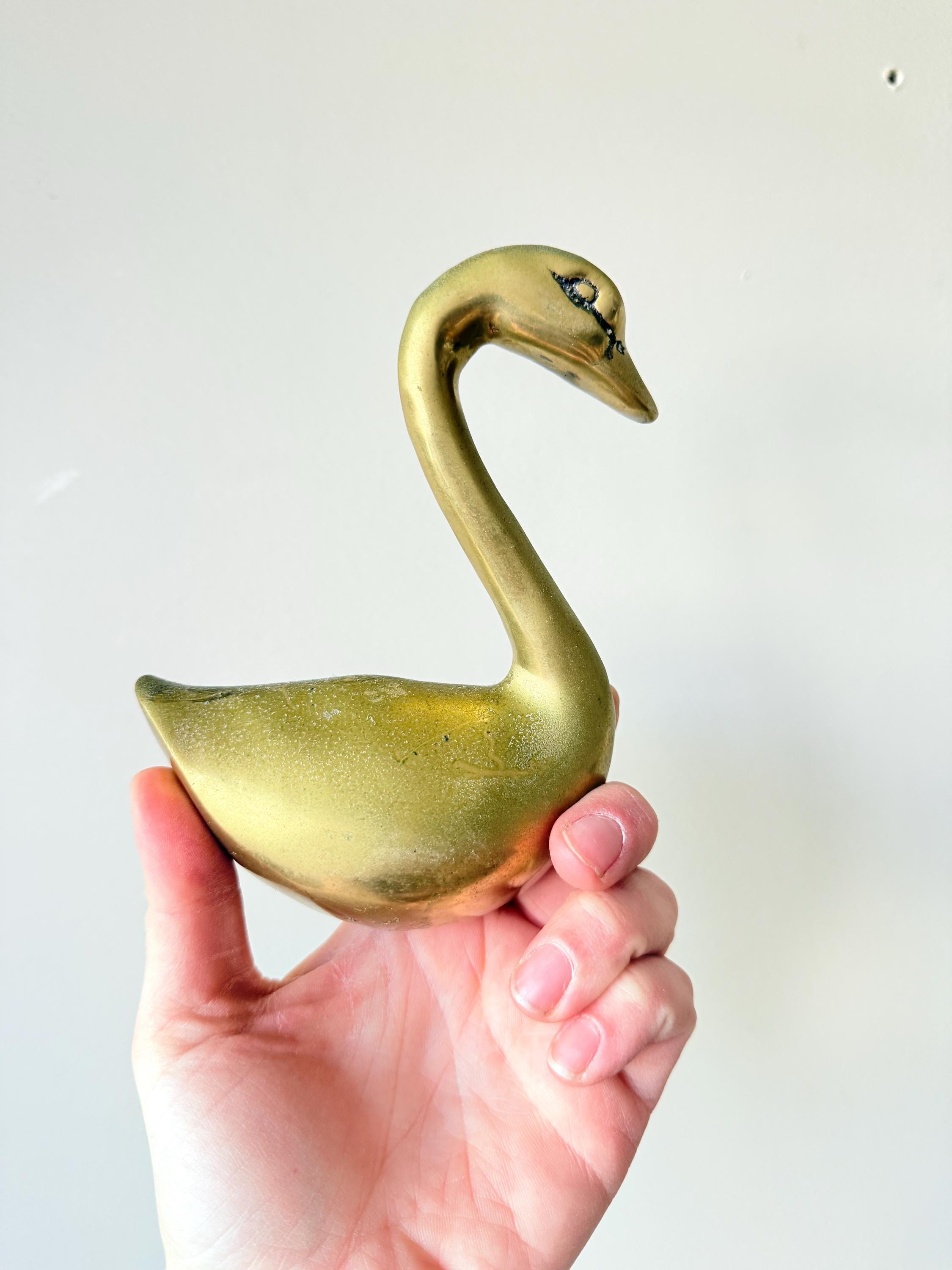 ヴィンテージ真鍮製白鳥の置物：ミッドセンチュリーモダンゴールド