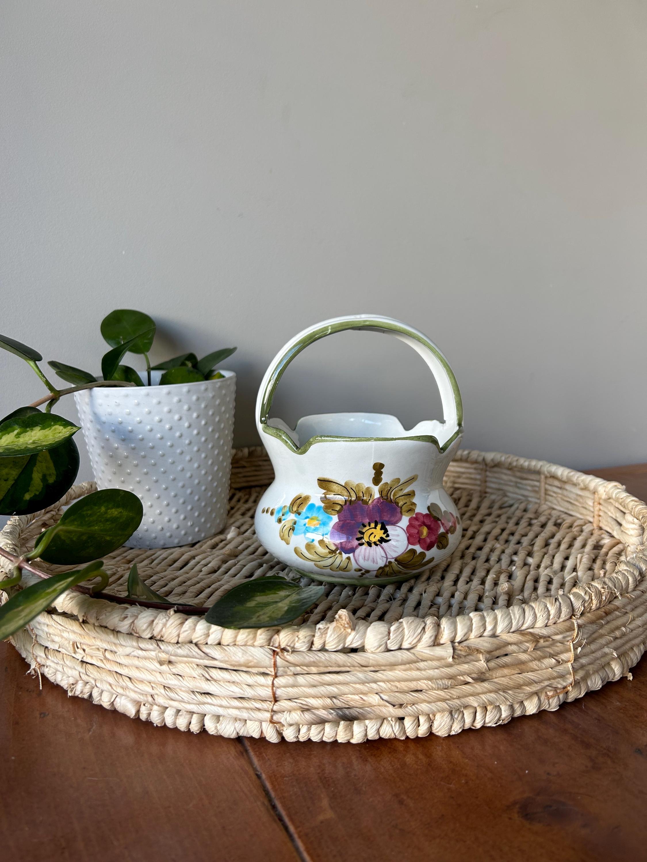 Vintage Italian Ceramic Basket, Hand Painted Floral Pottery - Etsy