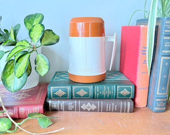 Vintage Mid Century Modern Orange and Beige  Thermos 6002 From the 1970s - US01