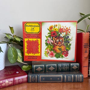 Vintage Waddingtons Tiger Cub Puzzle 24 Piece Chunky Toddler Puzzle Floral Background 9" x 10"