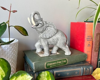 Vintage Hand Painted Porcelain Elephant Figurine with "Good Luck" Trunk Up