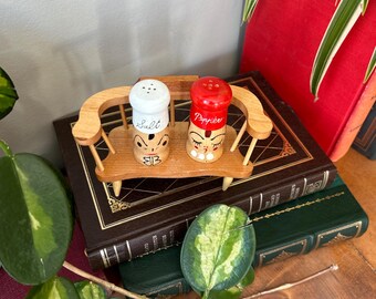 ミッドセンチュリー 1960年代 アールデコ調 魚ソルト＆ペッパー 1960s Mid Century Modern Vintage Hand Painted Wood Chef Salt and