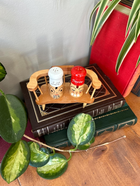Vintage Mid Century Wood Chef Salt and Pepper Shaker Set, Made in