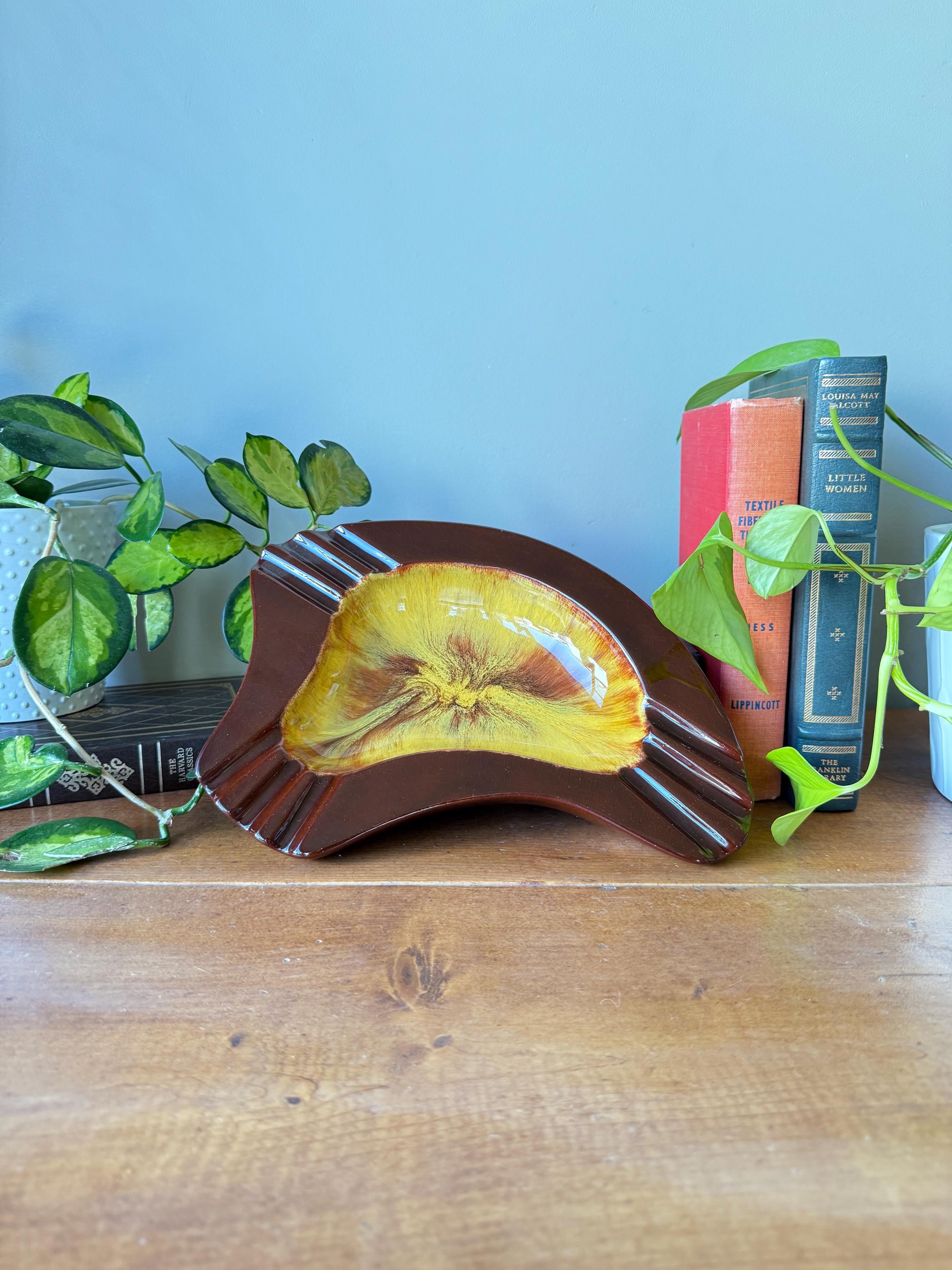 Vintage Blue Mountain Pottery Ashtray, Amber Drip Glaze MCM Decor
