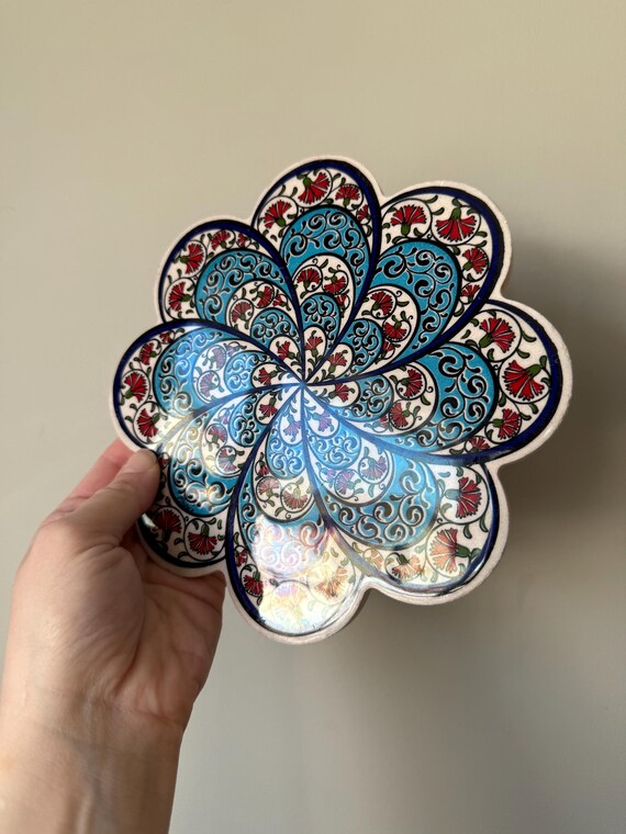 ヴィンテージ MCM トルコ風セラミックタイル鍋敷き：ブルー＆レッド