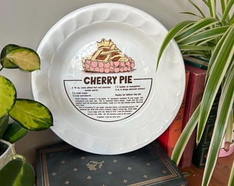 Vintage 8.25&quot; Deep Dish Cherry Pie Plate, with Recipe Printed on Bowl, Slice of Pie, Retro Country Kitchen Decor