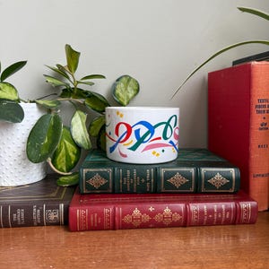 Vintage FTD Ceramic Cachepot Planter Colorful Confetti Squiggle Design 1980s 1990s Memphis Style