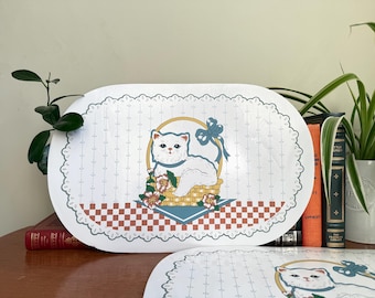 Vintage Country Cat Vinyl Placemats – Set of 4 (Farmhouse Kitchen, 80s/90s)