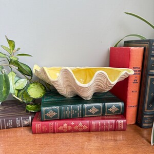 Vintage Yellow Glazed Clam Shell Bowl | Mid-Century Beach House Catchall (12" x 8")