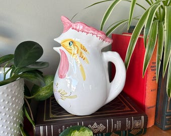 Hand Painted Vintage Italian Ceramic Rooster Pitcher