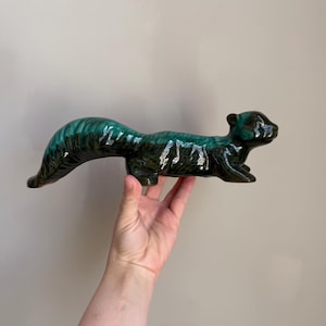 Vintage Mid Century Modern Evangeline Pottery Canada Blue Green Drip Glaze Squirrel Rare and Collectible