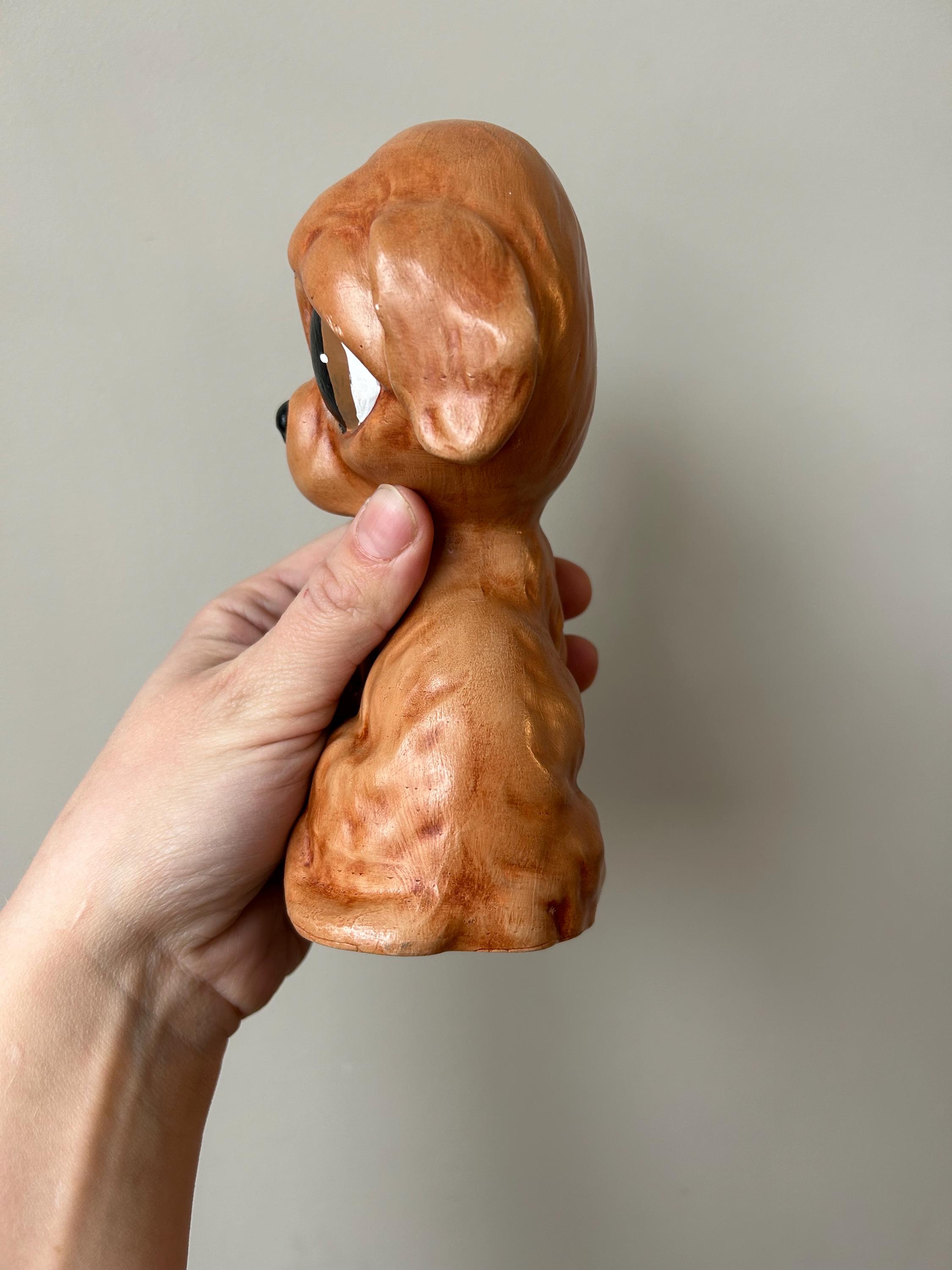 Big, Sad Eyes Vintage Chalkware Puppy Dog, Brown Puppy With Floppy