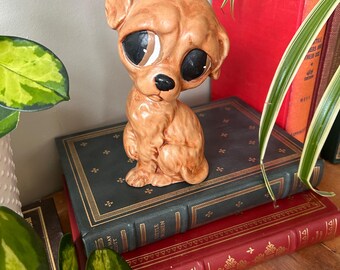 Big, Sad Eyes Vintage Chalkware Puppy Dog, Brown Puppy With Floppy